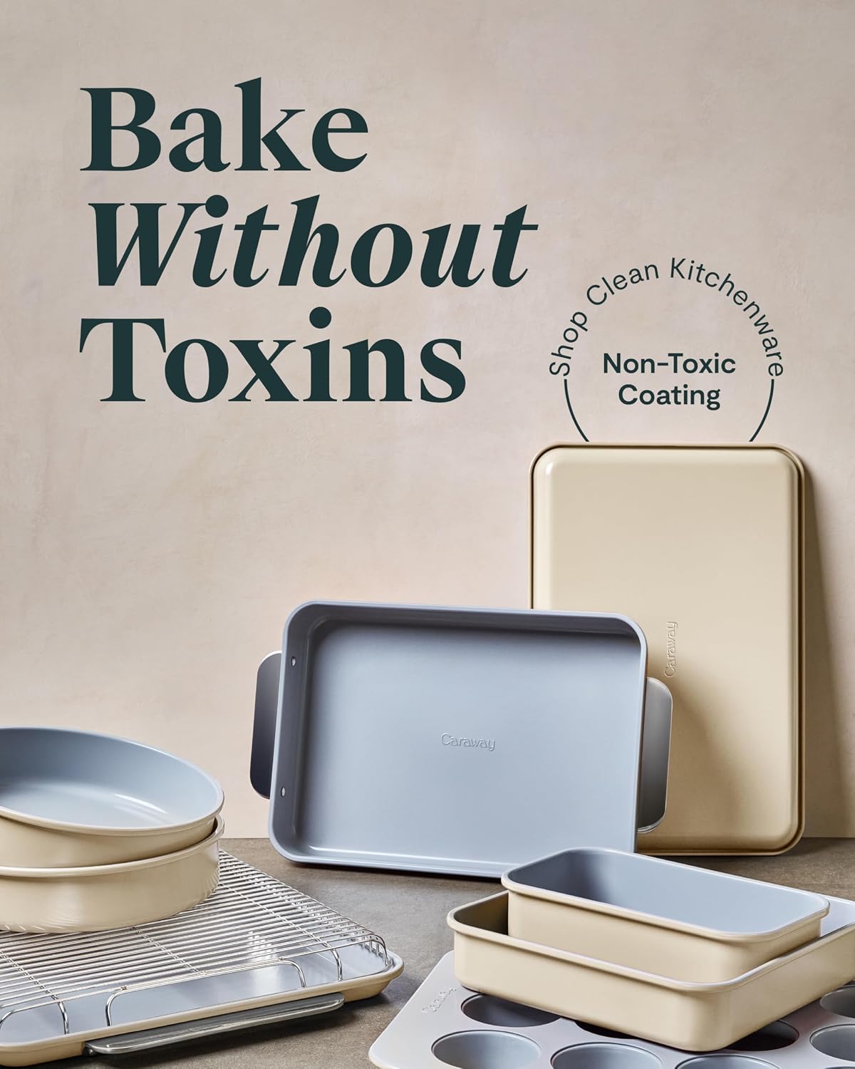 Caraway Nonstick Rectangle Baking Pan Set – 2x 9' x 6.5' & 1x 9' x 13' - Non-Toxic, PTFE & PFOA Free – Aluminized Steel Core – Deep Ceramic Baking Pan for Casseroles, Lasagna & More - Sage