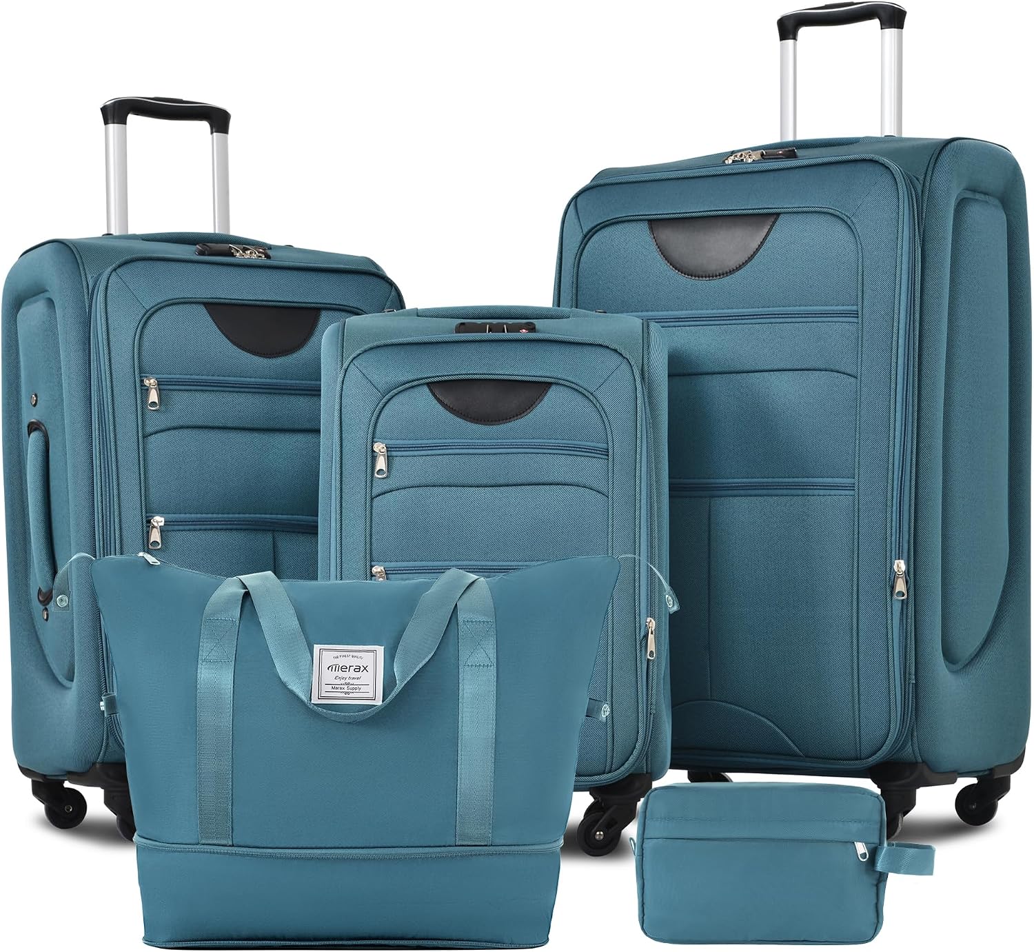 Merax Softside Luggage Set 3 Piece Suitcase with Duffel Bag Spinner Wheels Lightweight Expandable Travel Luggage 22' 26' 30',Blue Green