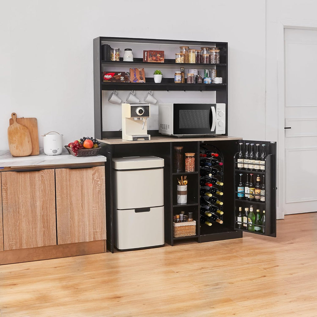 69' Coffee Bar with Mini Fridge Space, Mini Fridge Cabinet with Power Outlet, Liquor Wine Cabinet, Microwave Stand with Storage, Refrigerator Stand for Kitchen, Apartment, Home Bar, Dorm