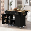 Modern Kitchen Island on 5 Wheels with Storage Cabinet and Drop-Leaf Countertop, Kitchen Cart with Cabinet Door Internal Storage Racks and 3 Drawers for Dinning Room (Black#M)