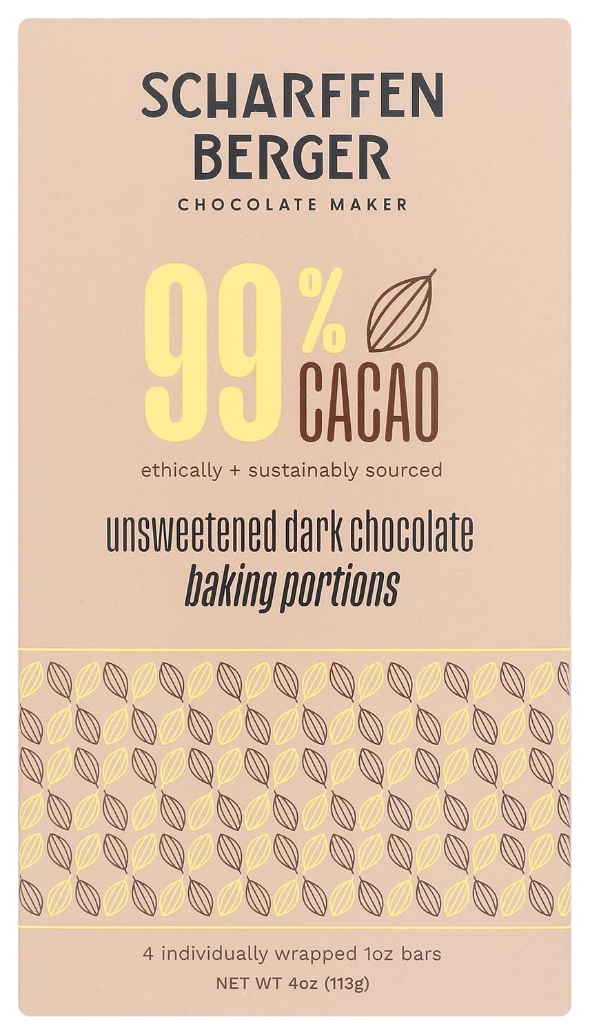 Scharffen Berger Unsweetened Dark Chocolate Baking Portions, 99% Cacao, Kosher, Gluten Free & Non-GMO, 4 Ounce (Pack of 12)