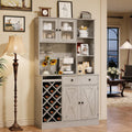 Coffee Bar Cabinet with Power Outlet & Exquisite Barn Doors, Sideboard Buffet Cabinet with Wine Bottle Rack, Storage Cabinet for Kitchen, Dining Room
