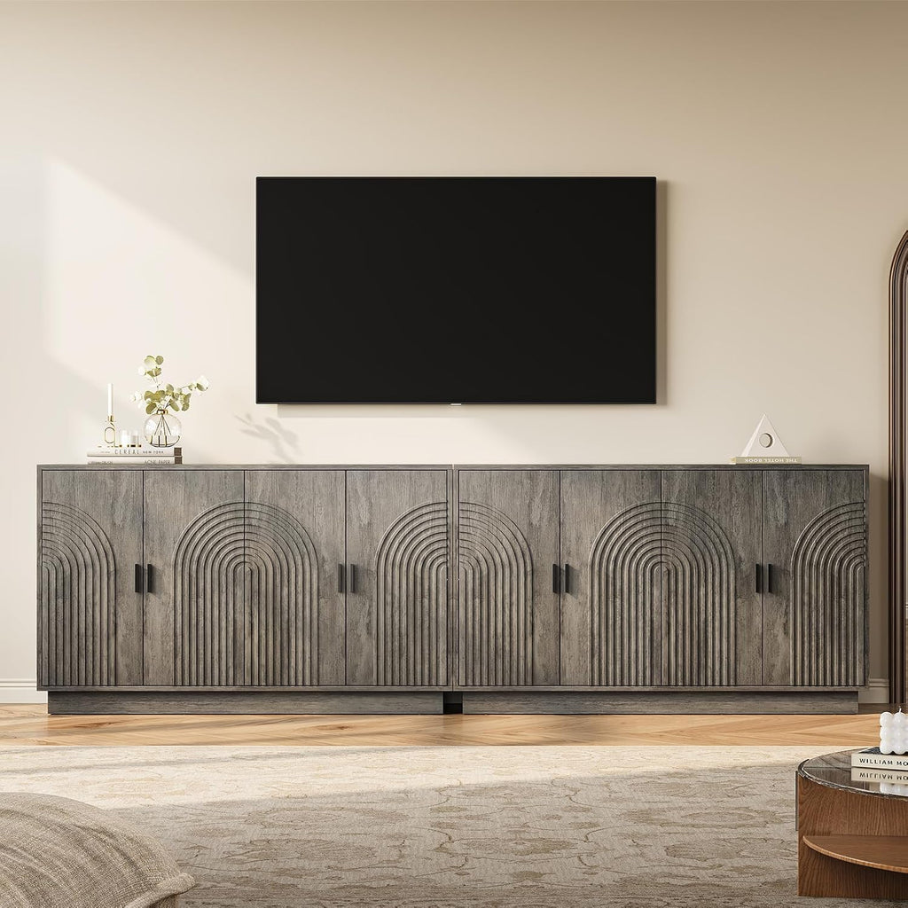Fluted Sideboard Buffet Cabinet with Storage - 57' Credenza Coffee Bar Cabinet with 4 Doors, Accent Kitchen Storage Cabinets with Adjustable Shelves for Living & Kitchen, Entryway, Modern
