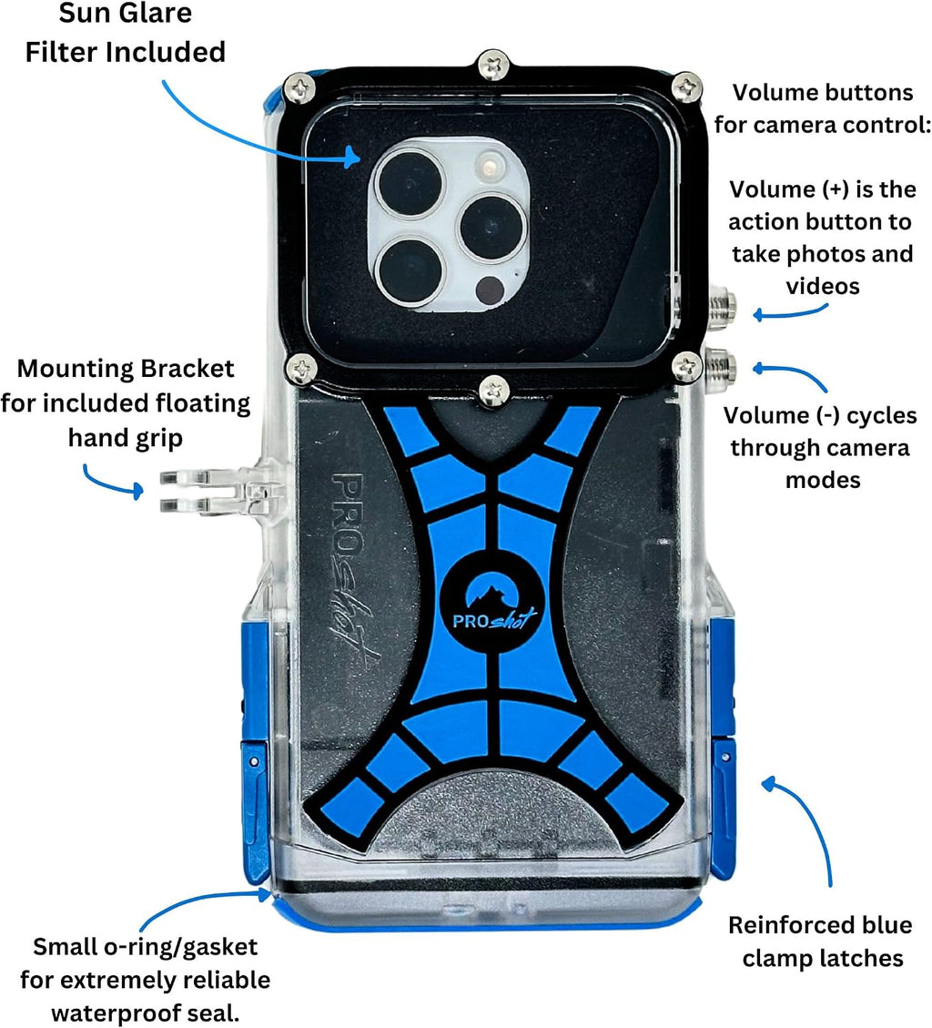 ProShot Dive 2.0 – Waterproof iPhone Housing, Rated to 130 ft, Compatible with All iPhones, Underwater Camera Case for Diving and Snorkeling. (Fits All iPhones Including 17 Pro & 17 Pro Max)
