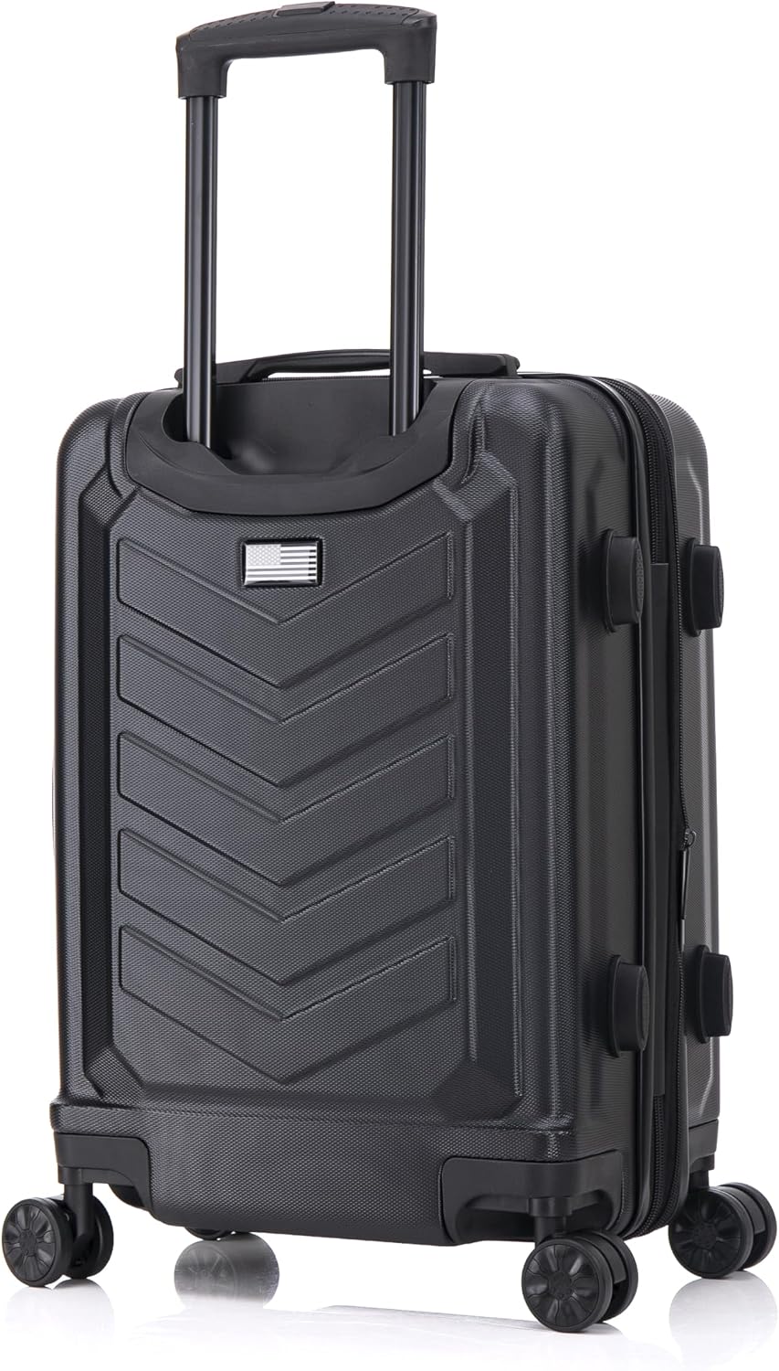 US Army Fox Pro 20 inch Expandable Carry-On Suitcase with TSA Lock for Travel | Lightweight Hardside Luggage with Spinner Wheels, Chevron Icon, Gel Handle, Retractable Trolley, Side Studs | Black