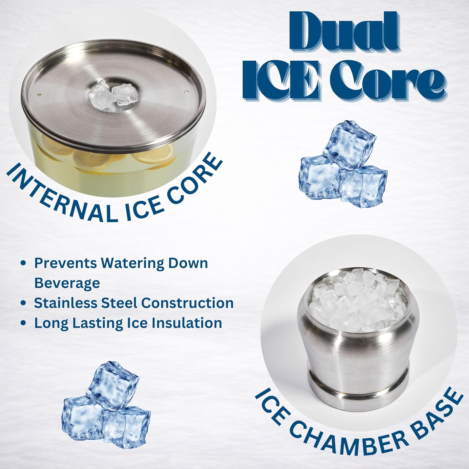Drink Dispenser with Ice Chambers, Lemonade Tea Water Dispenser with Spigot, Stainless Steel Beverage Jar Jug, Perfect for Home Parties, Weddings, Gifts & Events (Silver, 5, Gallons)