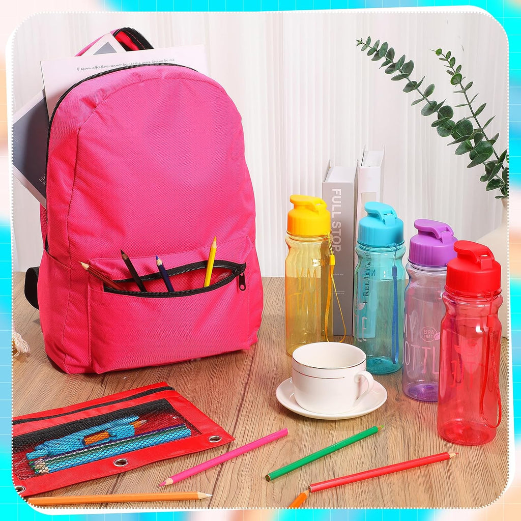 Sweetude 24 Sets 16'' Backpacks Bulk 24 Water Bottle Pencil Pouch School Backpack Set Classic Bookbags for Classroom Supplies(Four Colors,Letter Print)