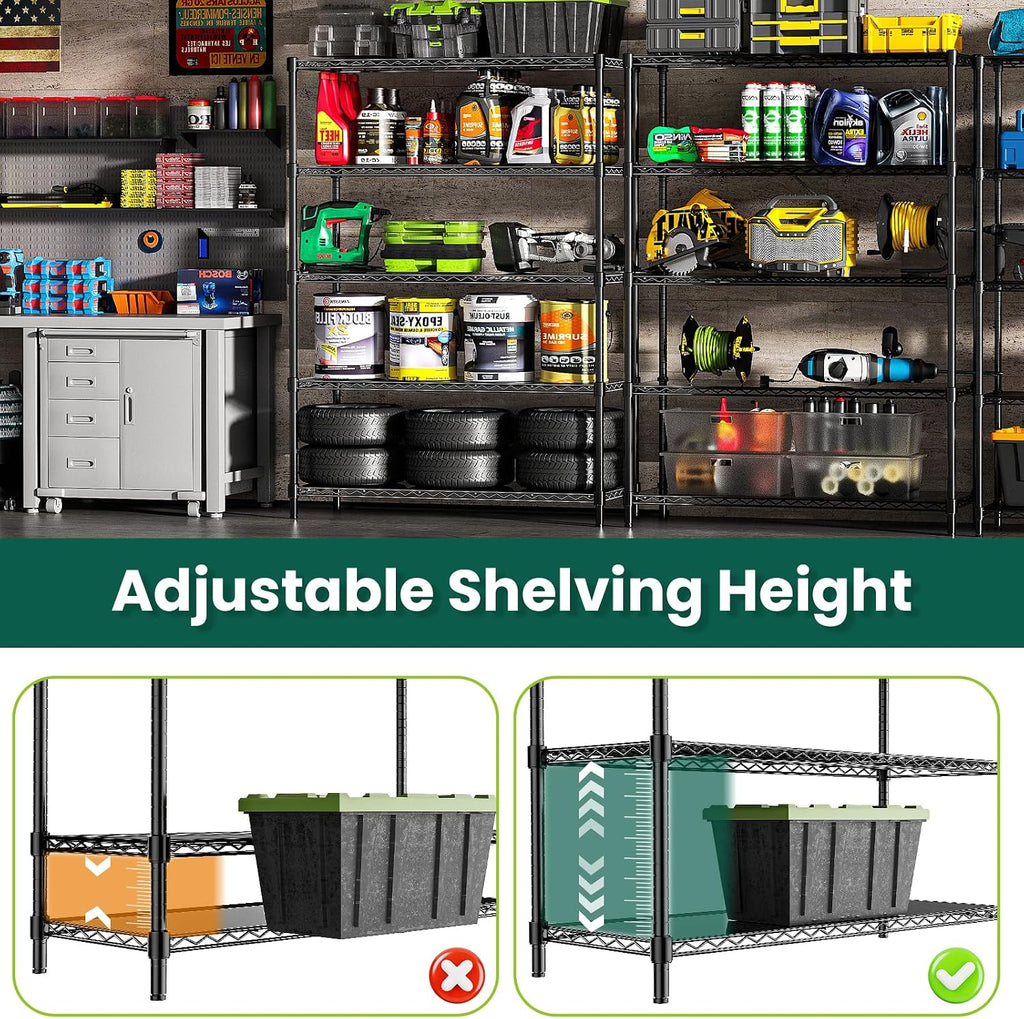 48' W Garage Shelving 1875LBS Heavy Duty Wire Shelving Unit, Metal 5-Tier Adjustable Steel Storage Rack with Liners, Storage Tote Rack, 48' W x 18' D x 72' H for Garage Commercial, Black
