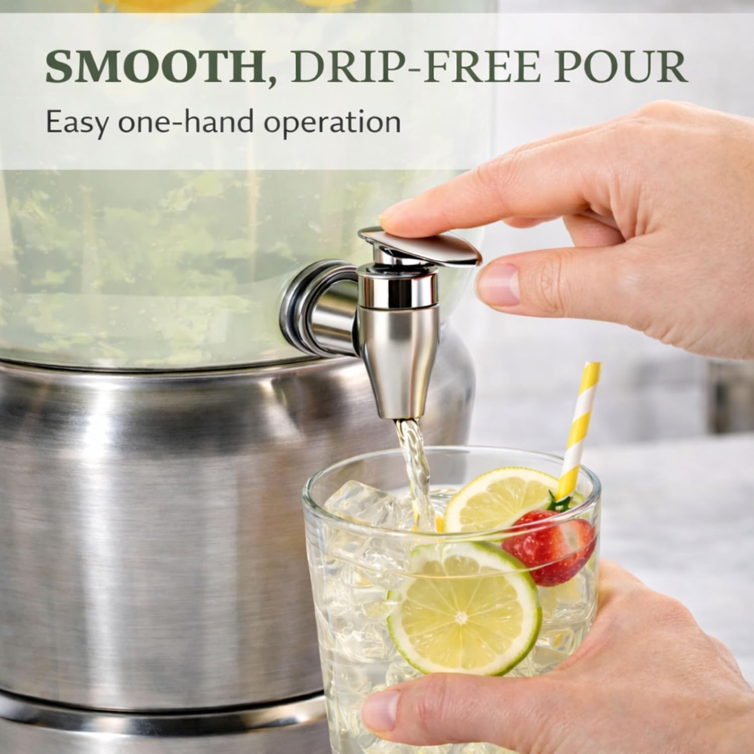 Drink Dispenser with Ice Chambers, Lemonade Tea Water Dispenser with Spigot, Stainless Steel Beverage Jar Jug, Perfect for Home Parties, Weddings, Gifts & Events (Silver, 5, Gallons)
