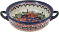 Blue Rose Polish Pottery - Red Floral Butterfly Small Baker with Handles - 6' Diameter - Unique, Dishwasher Safe, & Durable Bakeware