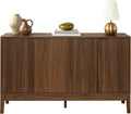 Best Choice Products 55' Modern 4-Door Sideboard Storage Cabinet, Buffet, Media Cabinet, Cupboard, Entryway Accent Table, Bookcase w/Reed Panels and Adjustable Shelves – Walnut