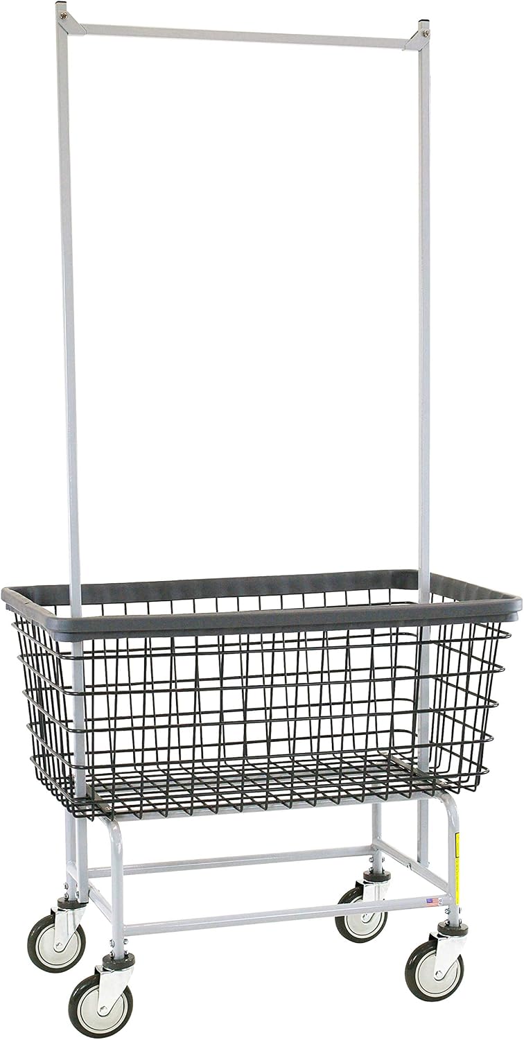 R&B Wire™ 201H56/D7 Wire Laundry Cart, 6 Bushel with Double Pole Rack, Dura-Seven™, Seven Year No Rust Guarantee, Made in USA