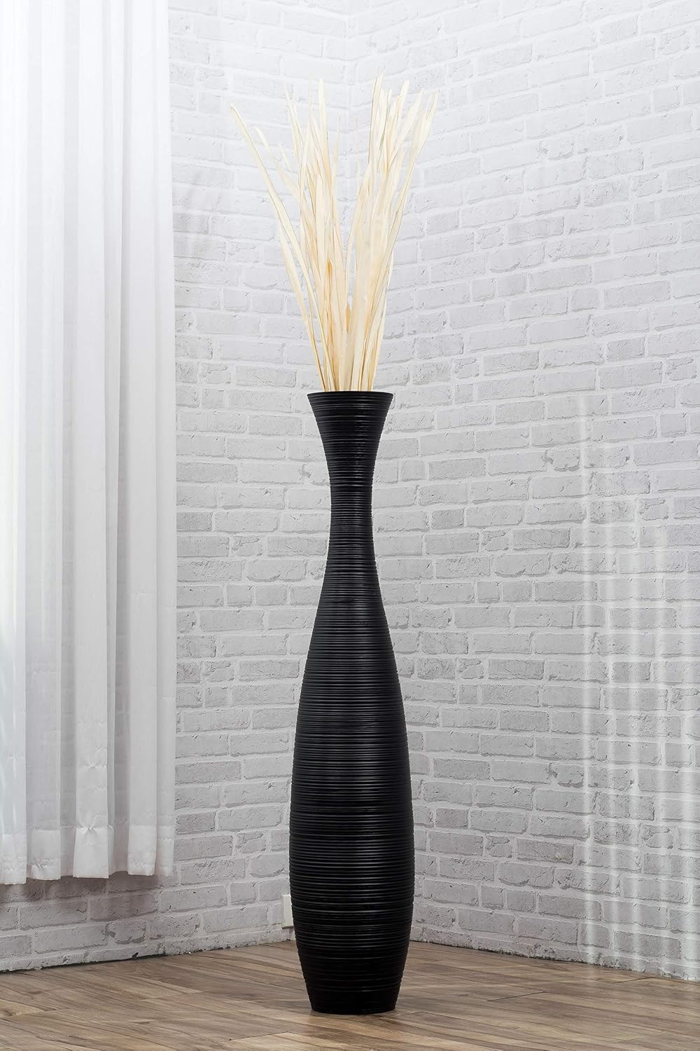 Leewadee Large Black Home Decor Floor Vase - Wooden 41 inch Tall Farmhouse Decor Flower Holder for Fake Plant and Pampas Grass