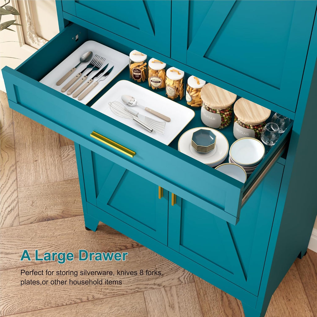 LCAOPC 71' Tall Pantry Storage Cabinet with Drawer and Adjustable Shelves, Freestanding Tall Kitchen Cupboard Storage Cabinet for Kitchen,Dining Room, Living Room, Blue