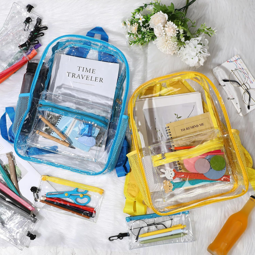 Cholemy 24 Set Clear Backpack with Pencil Case Bulk Heavy Duty PVC Transparent School Bag for Students Women Men Travel(Multicolor)