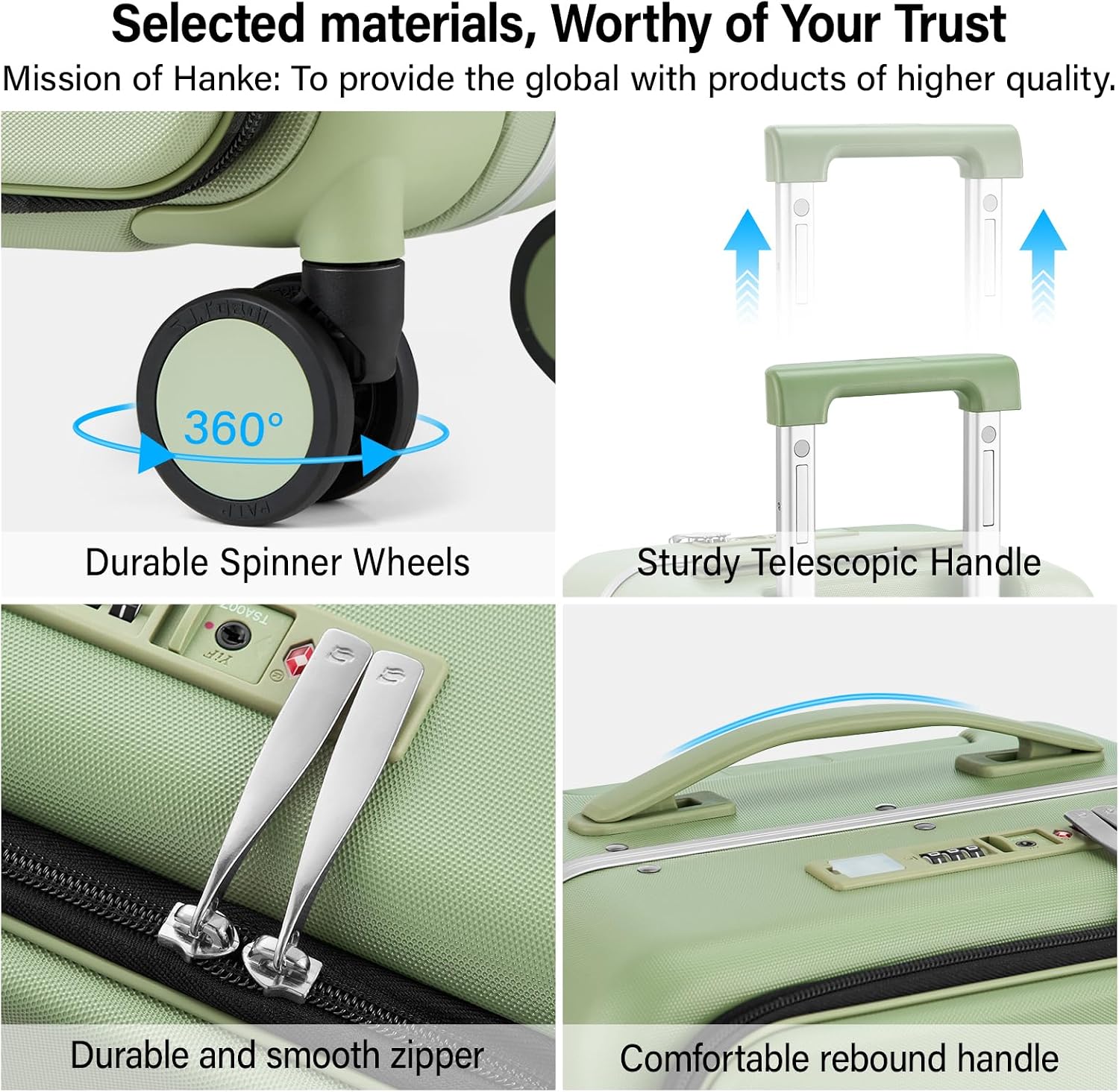 Hanke 24 Inch Checked Luggage with Cup Holder and USB Ports,Top Opening Hard Shell Suitcase with Wheels,Aluminum Frame Trunk Luggage with Foldable Dividers & TSA Lock for Travel, Bamboo Green