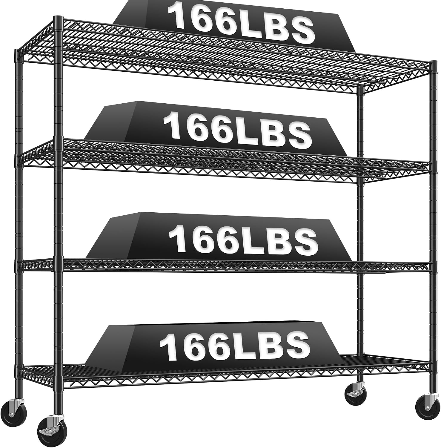 REIBII 60' W Storage Shelves 2878LBS Metal Shelving Unit with Wheels Heavy Duty Garage Shelving Adjustable Wire Shelves for Pantry,Kitchen,Garage,Basement,Business,Warehouse,School,60'W ×24'D×65.3'H