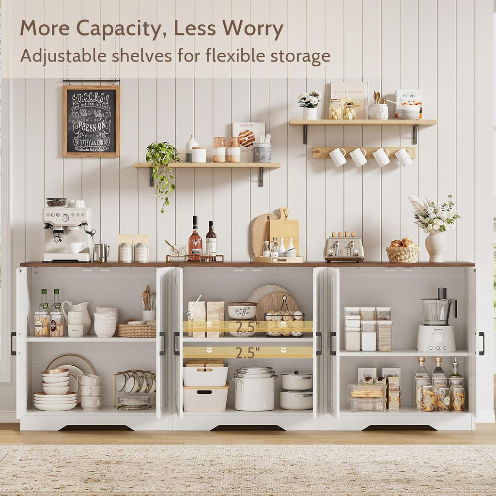 Sideboard Buffet Cabinet, Modern Farmhouse Kitchen Storage Cabinet, 94.5' Modular Accent Cabinet Coffee Station Bar Media Console Table Credenza for Kitchen Dining Room, Living Room Entryway Hallway