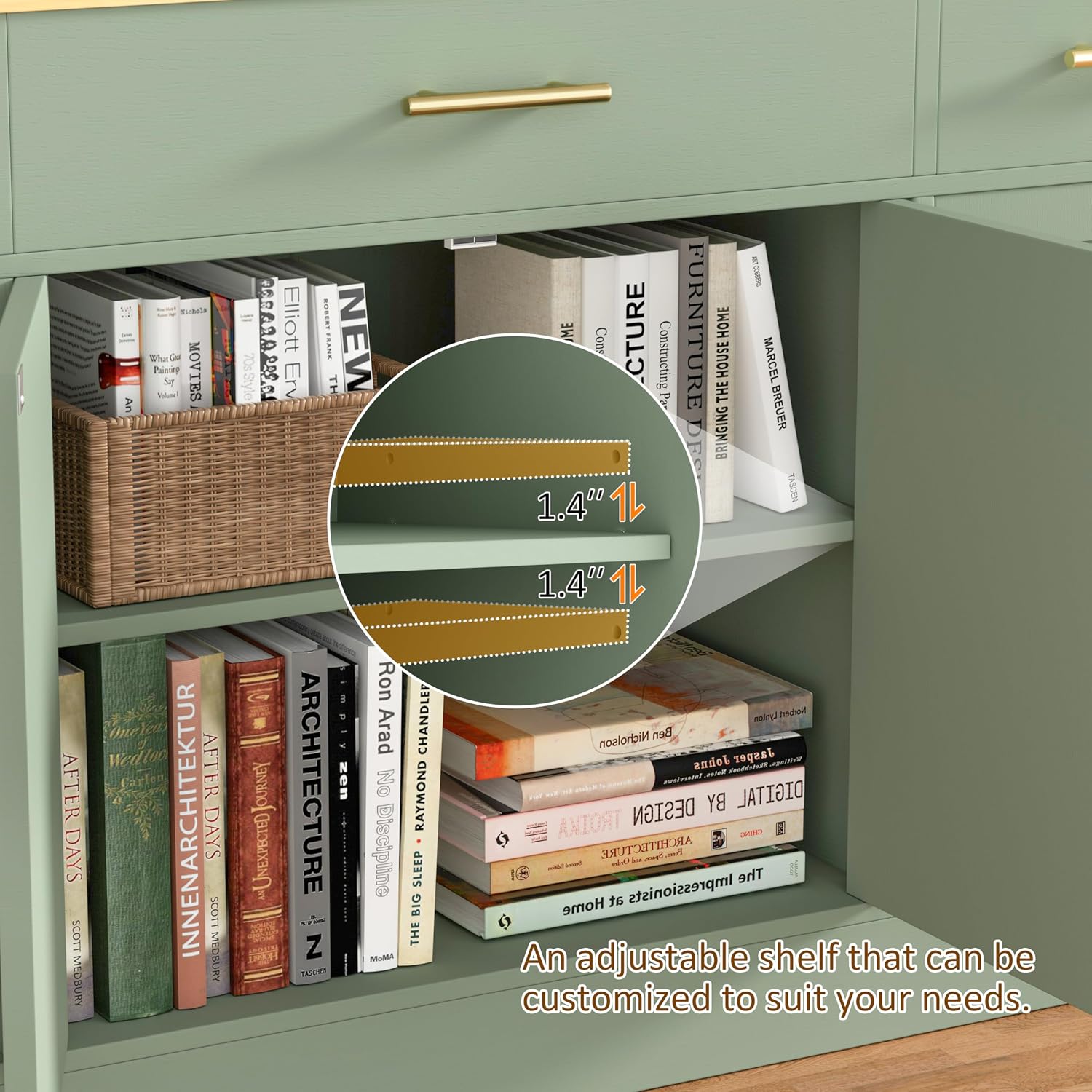 Vongrasig Buffet Cabinet with Storage, Farmhouse Coffee Bar Table with Drawers, 53' Large Modern Sideboard Buffet with Adjustable Shelves, Wood Buffet Table for Kitchen, Dining Room, Green