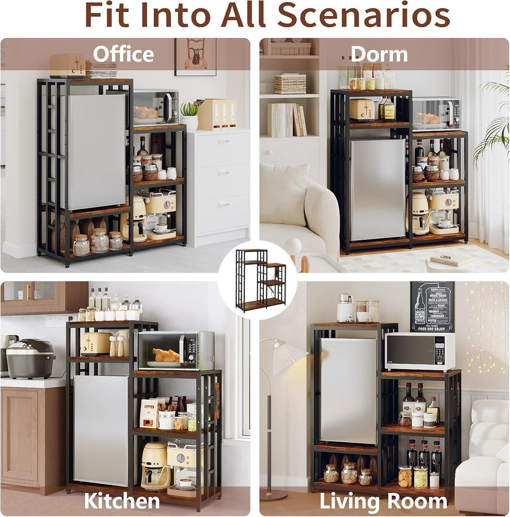 48.8in Adjustable Mini Fridge Shelf with Power Outlet, 360LBS Sturdy Mini Fridge Stand and Microwave Stand, 6-Tier Mini Fridge Storage Suitable for Kitchen Living Room Office Dorm, Brown