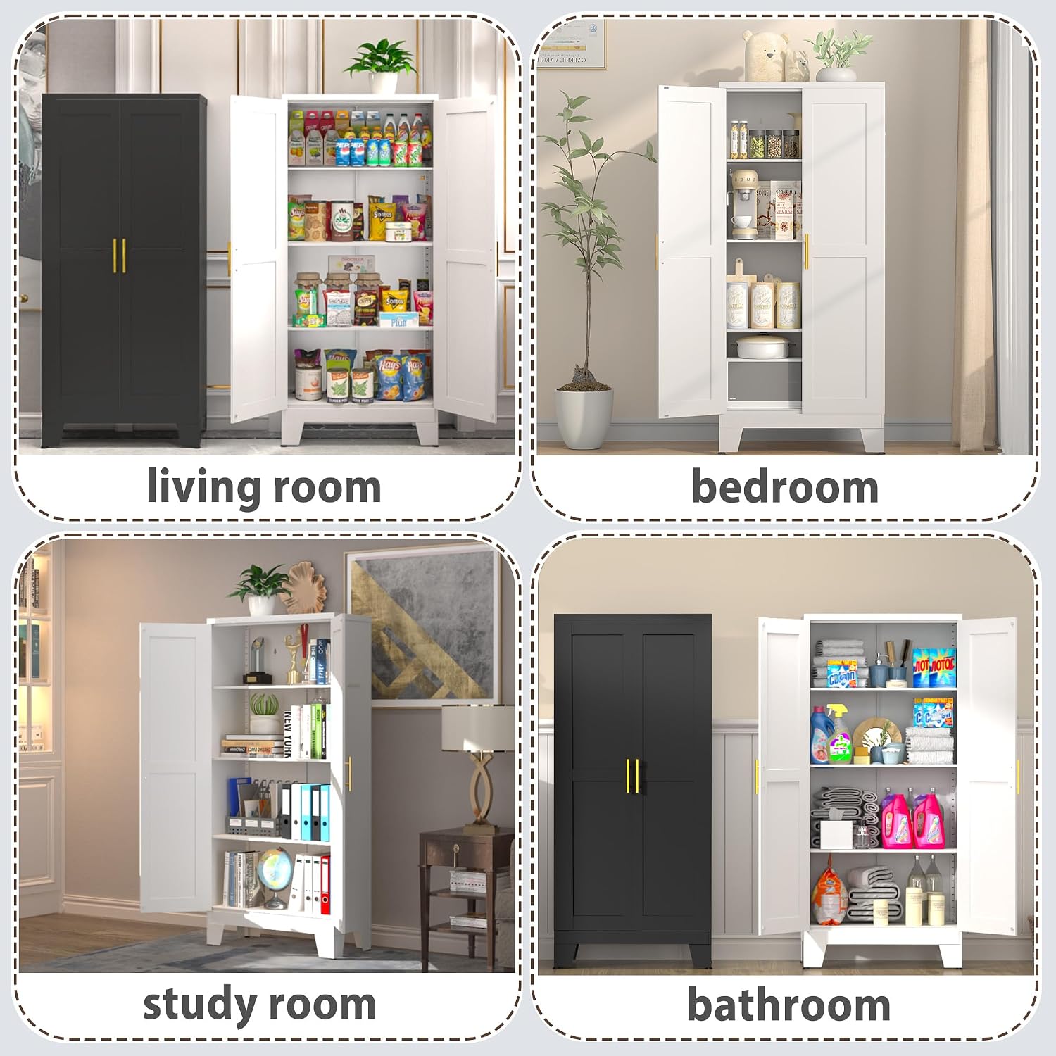 GAIOUS 61.02' Pantry Cabinet, Kitchen Pantry Storage Cabinets with Adjustable Shelves and Feet, White Pantry Storage Cabinet for Kitchen, Dining Room, Living Room and Bathroom (White) Metal