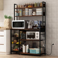 Bakers Rack with Baskets and Power Outlet, 5-Tier Kitchen Utility Storage Shelf with Hooks, Microwave Oven Stand Rack, Vintage Brown Free Standing Kitchen Shelf