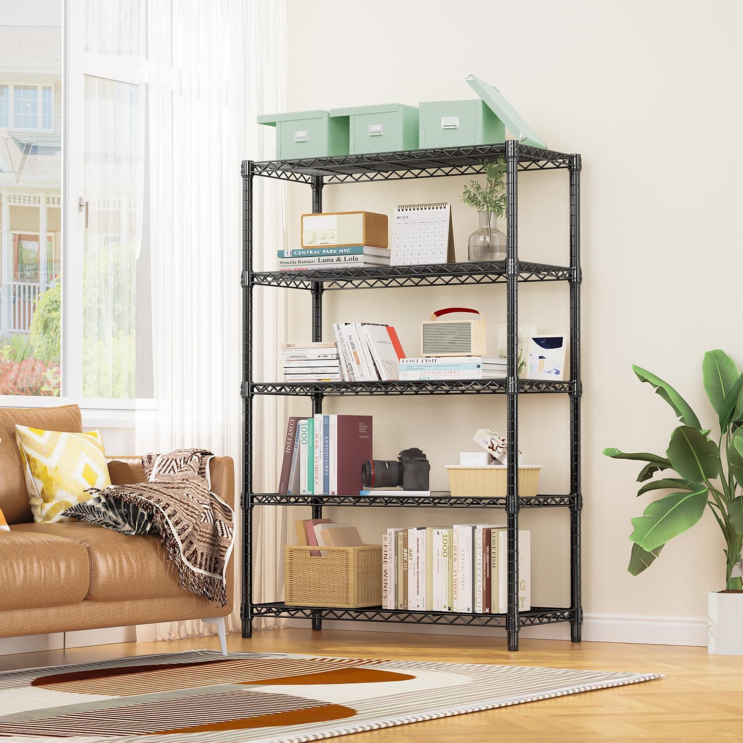 M MZG 1750 lbs Steel Storage Shelving 5-Tier Utility Shelving Unit Steel Organizer Wire Rack for Home,Kitchen,Office,Garage, 1750 LBS Capacity 17.7' D x 47.2' W x 72.3' H