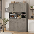 BOTLOG Pantry Organizers and Storage Cabinet, 72' Tall Kitchen Pantry Storage Cabinet with Microwave Stand, Wine Rack, Drawers and Adjustable Shelf for Dining Room, Living Room, Home BarAsh Grey