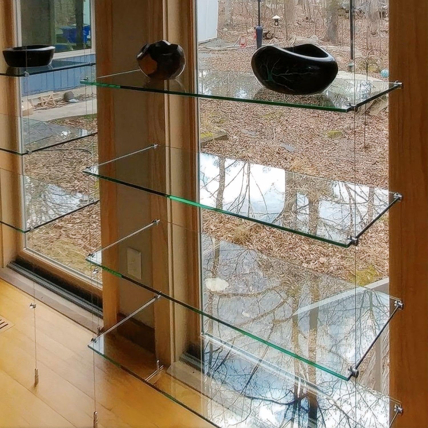 Floating Shelves - Pack of 5 Tempered Glass Shelves, 12' W x 46' L, 3/16' Thick, Polished Edges-– Rectangular Replacement Shelves for Cabinets, Display Cases & Retail Fixtures
