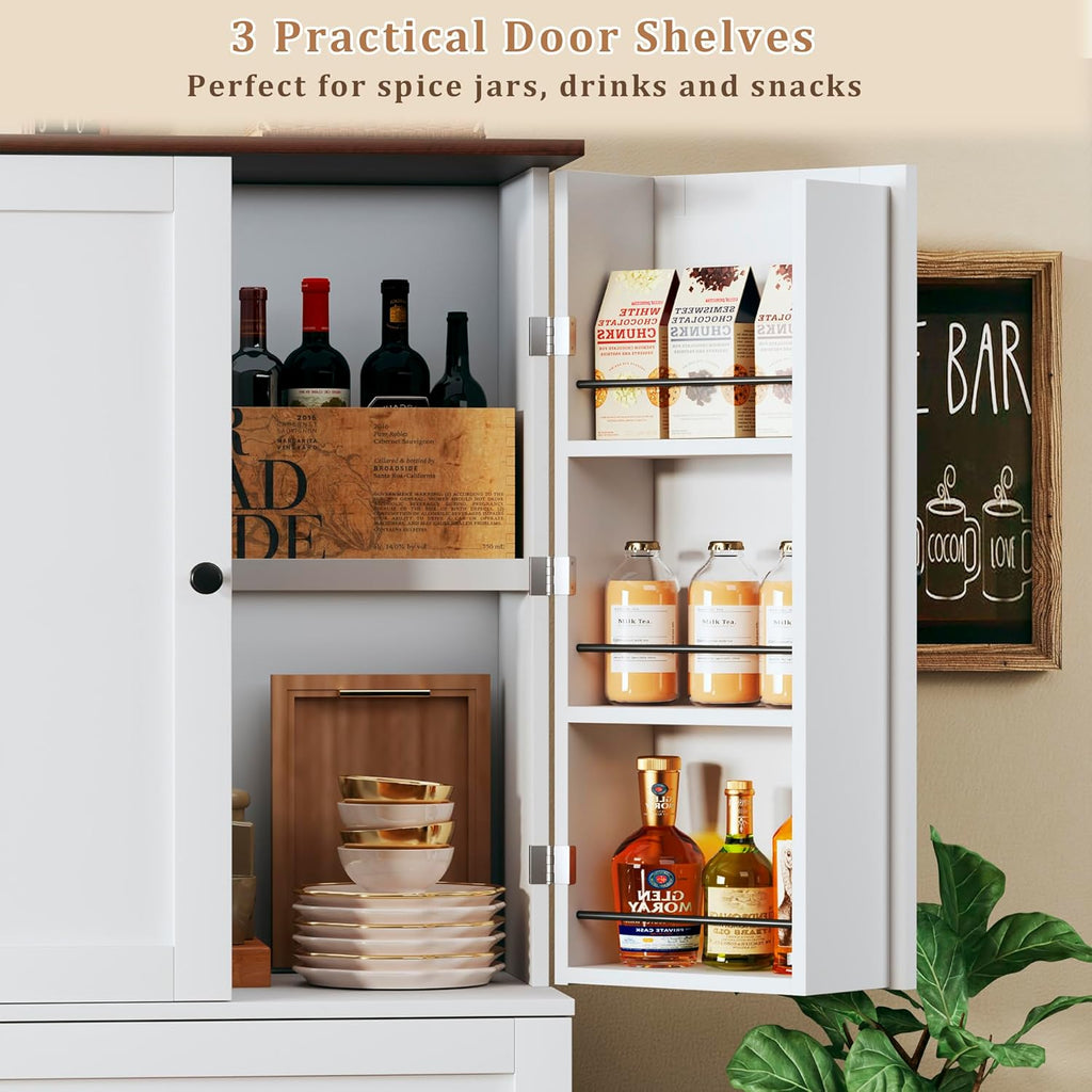 HUAHUU 71' Kitchen Pantry Cabinet with 6 Door Shelves, Tall Pantry Storage Cabinet with 8 Doors & 4 Adjustable Shelves, Modern Kitchen Pantry with 2 Large Drawers for Dining Room, Living Room, White