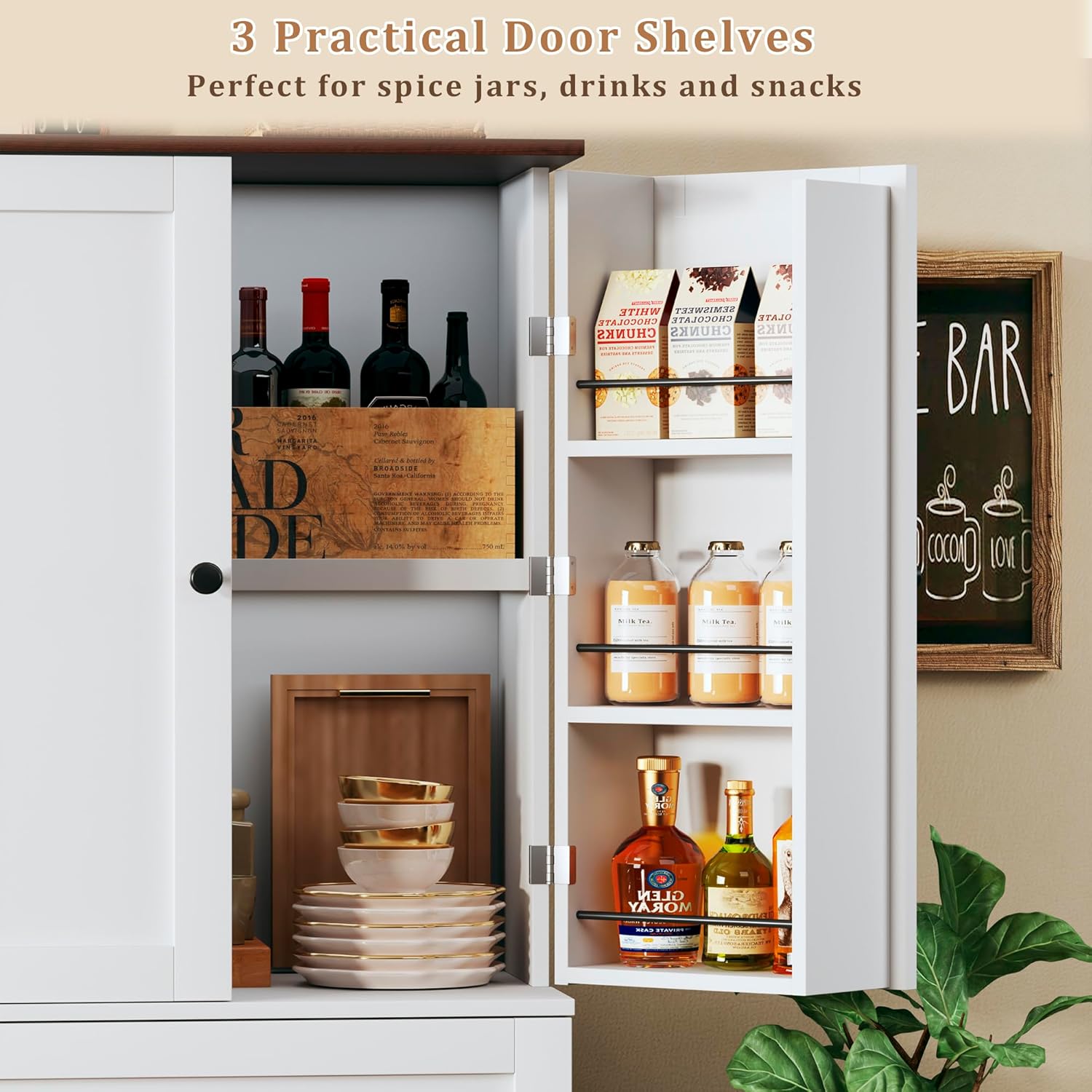 HUAHUU 71' Kitchen Pantry Cabinet with 6 Door Shelves, Tall Pantry Storage Cabinet with 8 Doors & 4 Adjustable Shelves, Modern Kitchen Pantry with 2 Large Drawers for Dining Room, Living Room, White