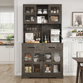 71' Built-in Charging Freestanding Storage Cabinet, Kitchen Storage Bakers Rack with 2-Row Wine Racks, Utility Food Cupboard with Ample Storage for Home, Dark Oak