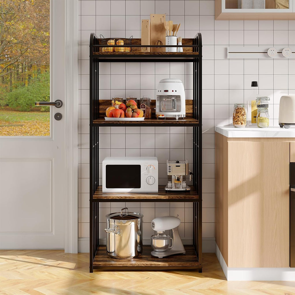 Takywep 4 Tier Bakers Rack, Freestanding Microwave Stand, Industrial Kitchen Storage Rack with Adjustable Shelves, Heavy Duty Metal Frame Utility Shelves for Living Room, Garage