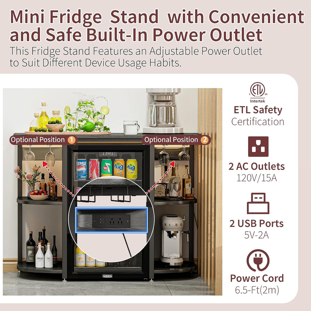 METYERRY 4-Piece Set Mini Fridge Stand with Power Outlet,Kitchen Bakers Rack with Storage,Mini Fridge and Microwave Stand,Coffee Bar, Free Standing Shelf for Kitchen, Home Office,Rustic Brown