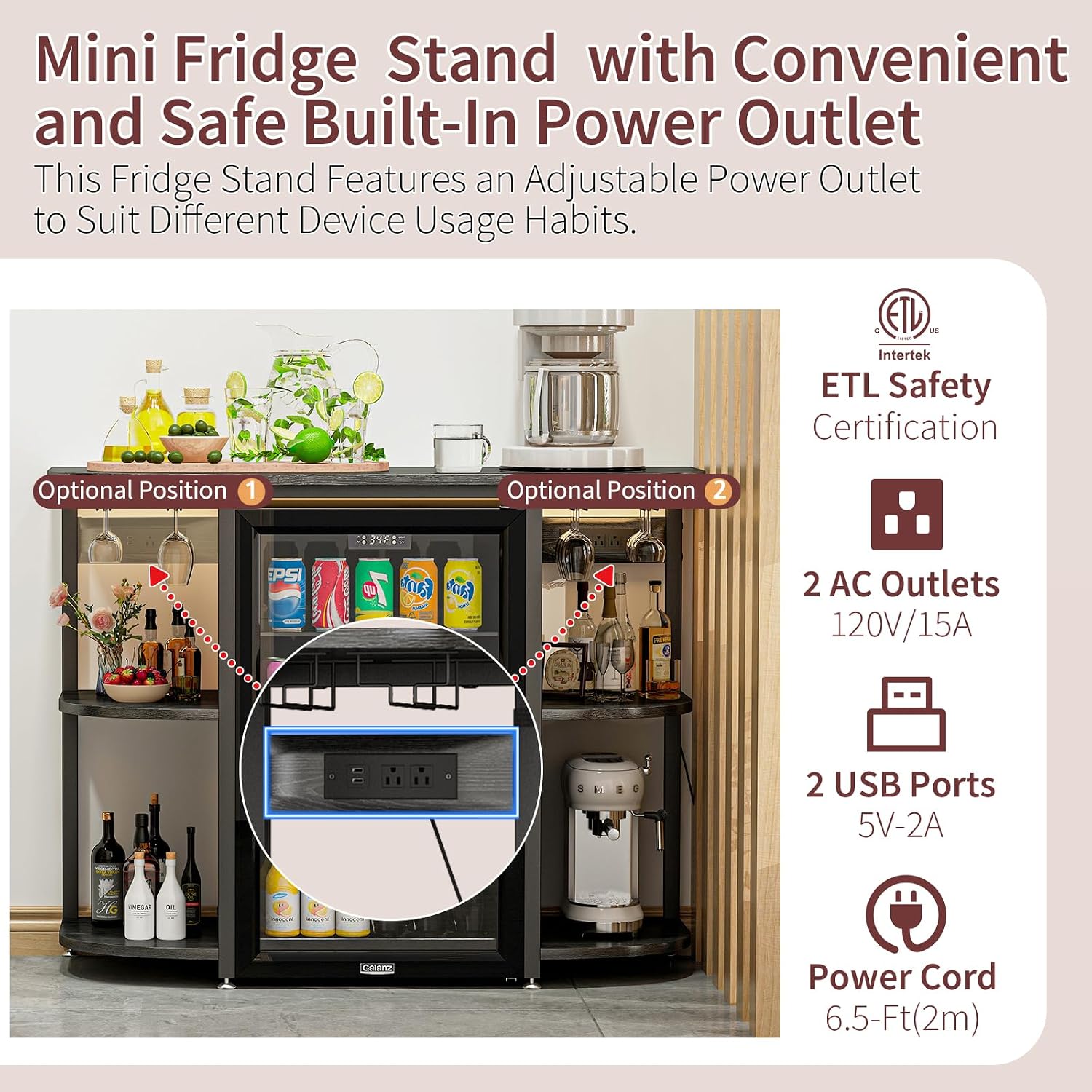 METYERRY 4-Piece Set Mini Fridge Stand with Power Outlet,Kitchen Bakers Rack with Storage,Mini Fridge and Microwave Stand,Coffee Bar, Free Standing Shelf for Kitchen, Home Office,Rustic Brown