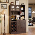 Coffee Bar Cabinet with Power Outlet & Exquisite Barn Doors, Sideboard Buffet Cabinet with Wine Bottle Rack, Storage Cabinet for Kitchen, Dining Room