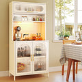 BECHEAO 5 Tier Metal Kitchen Pantry Storage Cabinet with LED Sensor Light, 66' Tall Food Pantry Cabinet, DIY Pegboard, Adjustable Shelves, Microwave Stand & Coffee Bar with Storage for Kitchen, White