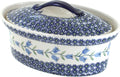 Blue Rose Polish Pottery - Blue Tulip Small Oval Covered Baker - 1 QT Capacity - Unique, Dishwasher Safe, & Durable Bakeware