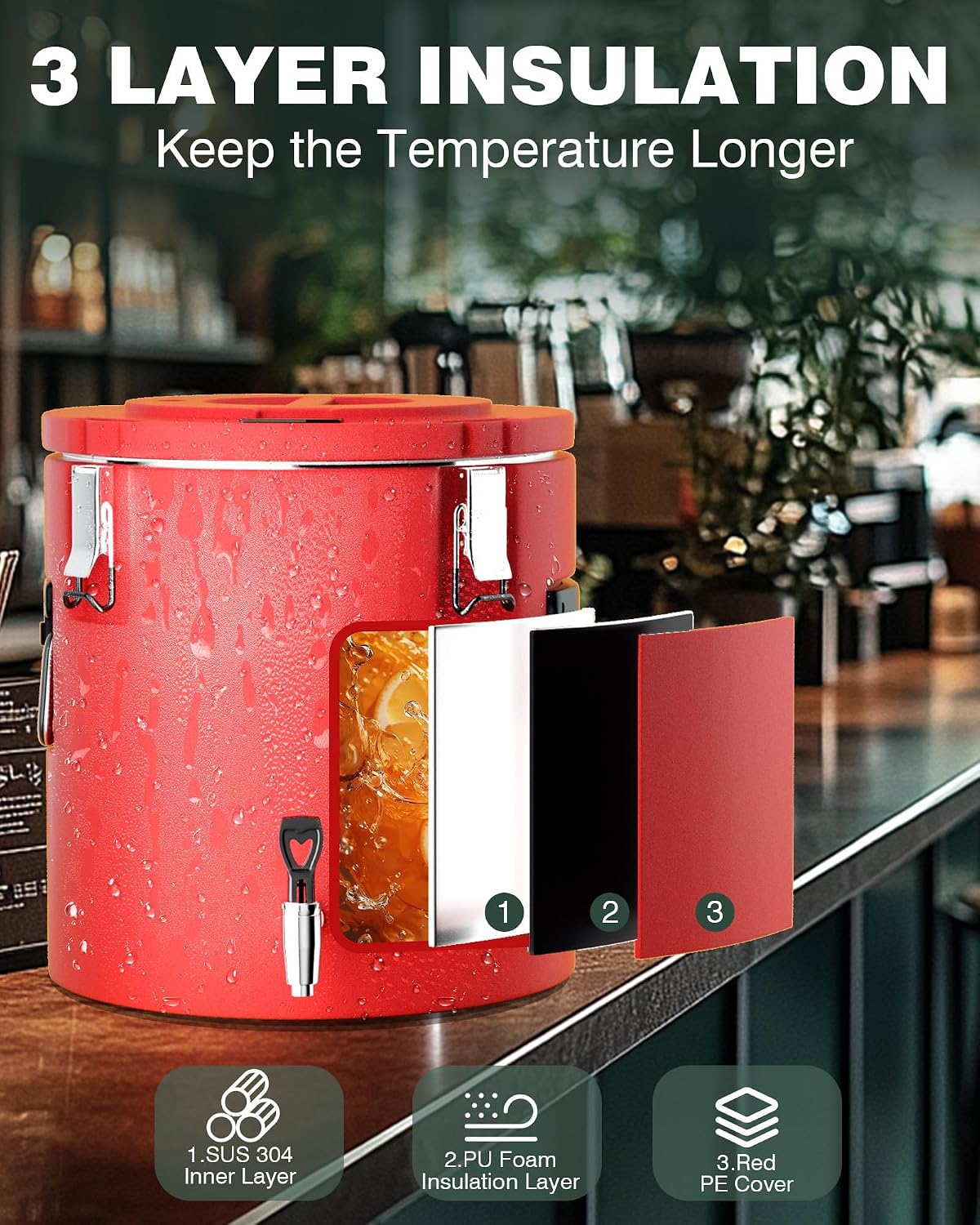 WantJoin Insulated Beverage Dispenser - 8 Gallon Hot and Cold Drink Container with 304 Stainless Steel Interior, for Iced Coffee Juice Chocolate Tea Milk Restaurant Party Sports Camping