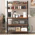 Baker Rack with Power Outlet,5-Tier Free Standing Storage Shelf Rack with Hooks,Microwave Stand with Storage, Metal Kitchen Shelf Rack for Spices,Coffee Bar Station