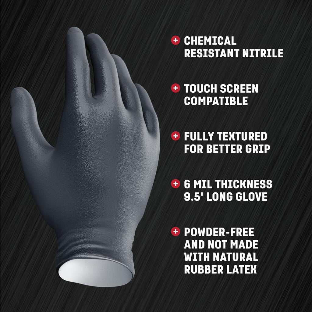 Venom Steel Industrial Nitrile Gloves, Chemical Resistant Disposable Black Gloves, Latex-Free, Powder-Free, Textured Grip, Heavy Duty Two-Layer Protection, 6 mil, Large (Pack of 500)