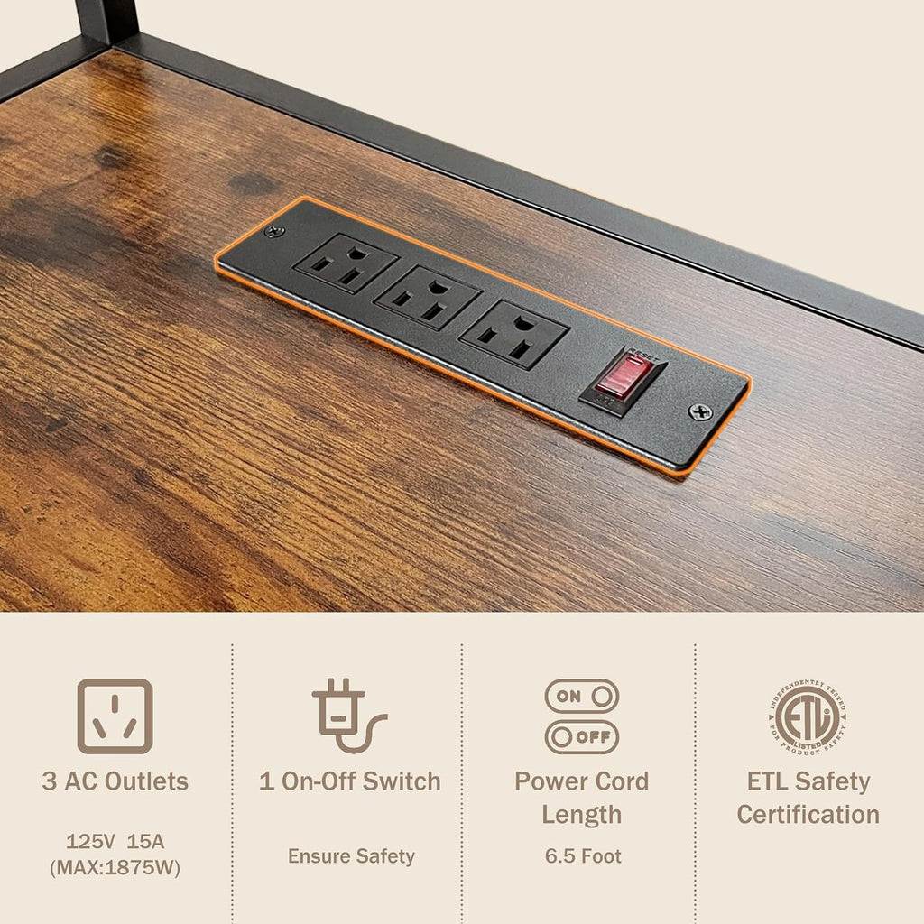 Mini Fridge Stand with Storage, Microwave and Mini Fridge Stand with Power Outlet, Coffee Bar, Kitchen Baker, for Dorm, Office(Brown)
