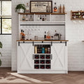4ever2buy Farmhouse Coffee Bar Cabinet with Storage, 47' Coffee Bar with Storage Hutch & Barn Doors, Hutch Cabinet with 6 Hooks & 9 Wine Racks for Dining Room, Kitchen, White