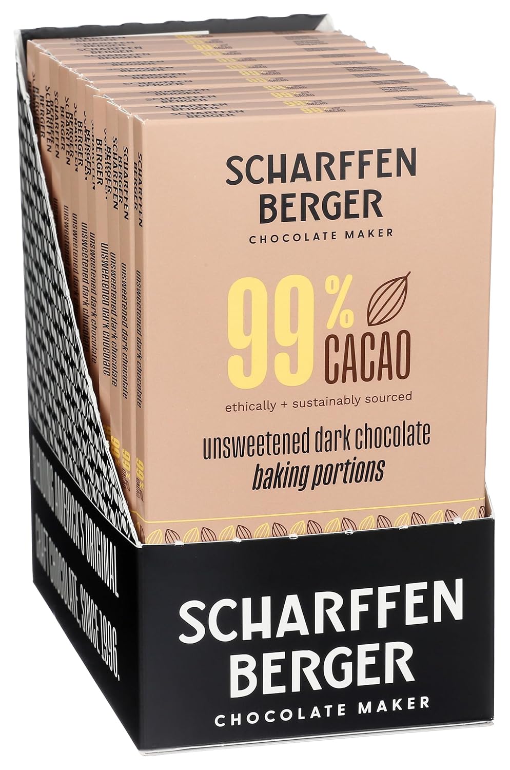 Scharffen Berger Unsweetened Dark Chocolate Baking Portions, 99% Cacao, Kosher, Gluten Free & Non-GMO, 4 Ounce (Pack of 12)