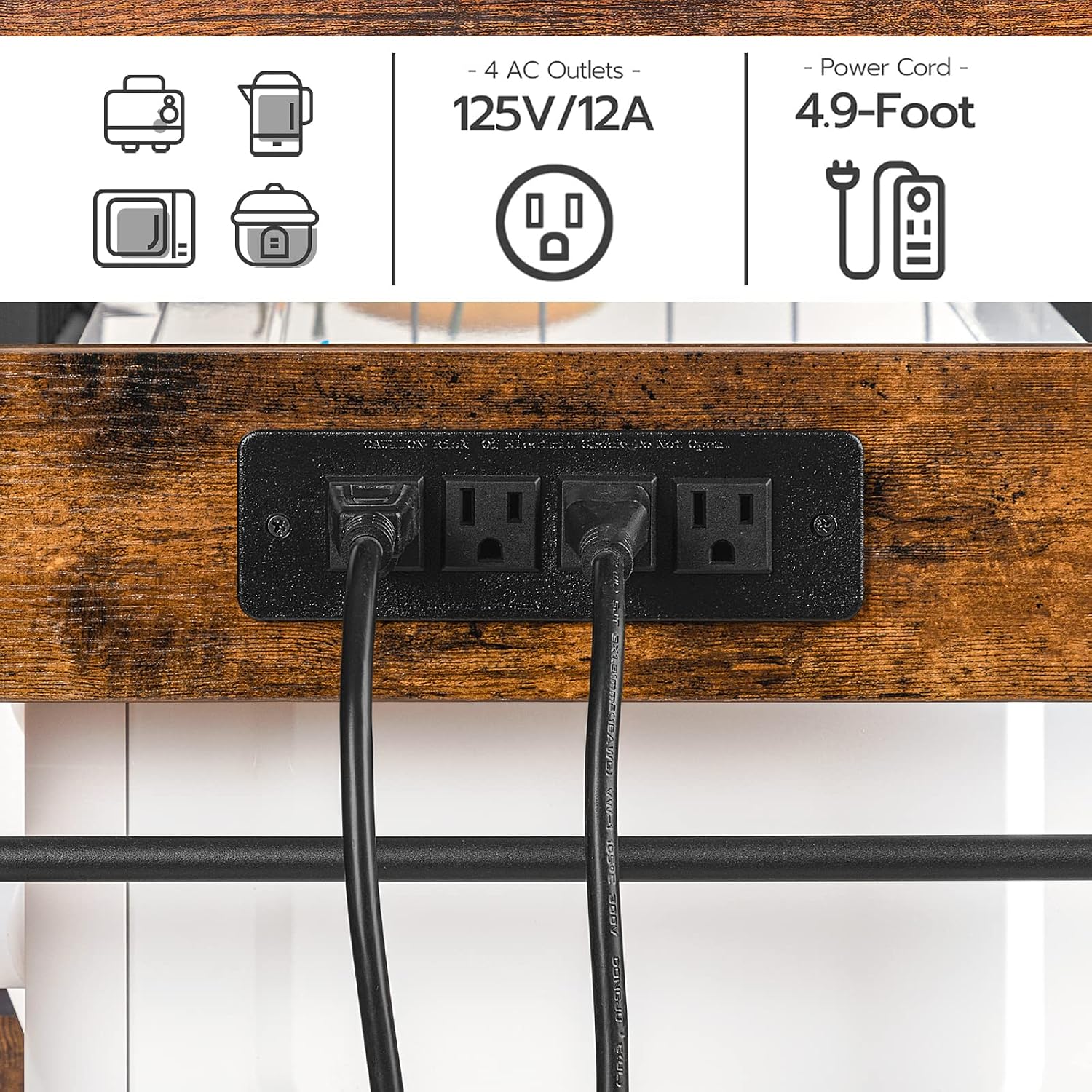 HOOBRO Bakers Rack with Power Outlet and Large Microwave stand with Power Outlets, 35.4 In Coffee Bar with Mesh Basket, Kitchen Shelf with Wire Basket, Rustic Brown and Black BF05HB01-BF64UHB01