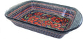 Blue Rose Polish Pottery - Red Jungle Flower Large Rectangular Baker with Handles - 11.5' x 9.25' - Unique, Dishwasher Safe, & Durable Bakeware