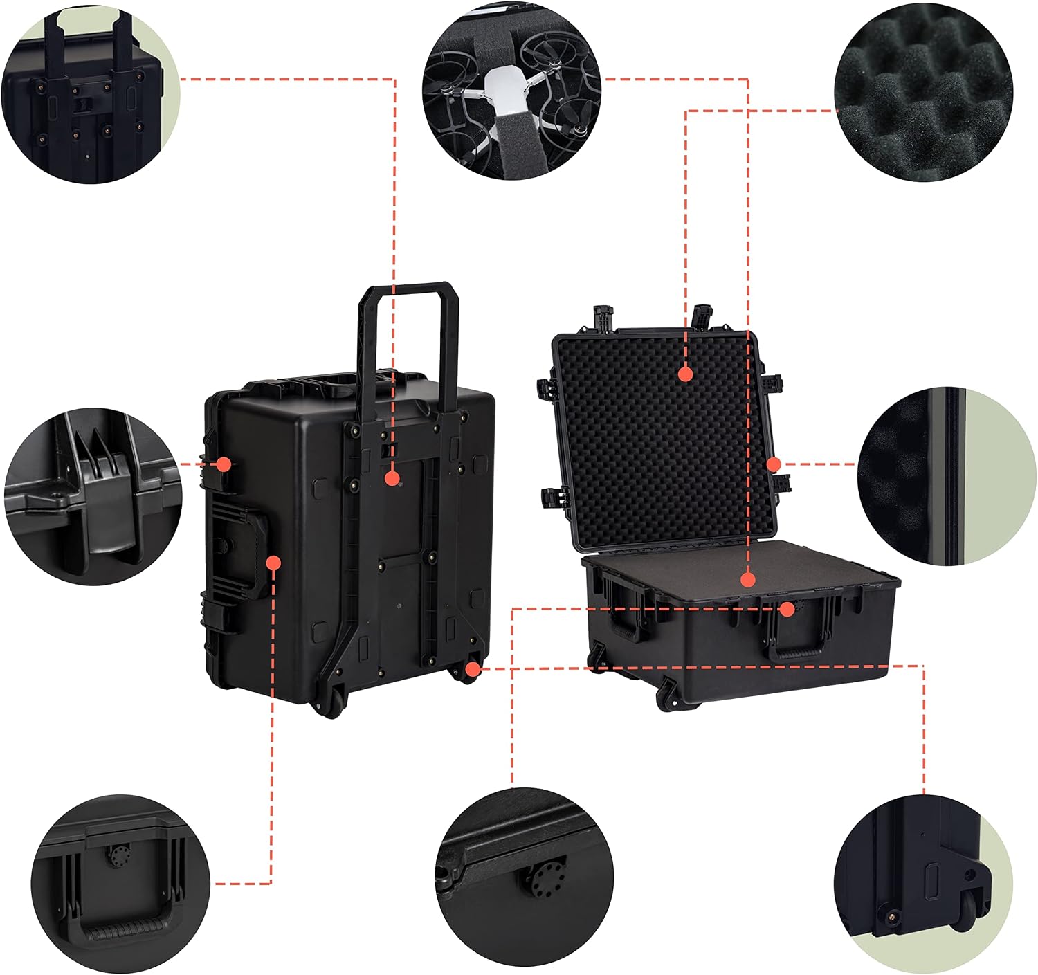 MEIJIA Portable All Weather Waterproof Hard Case, Camera Case with Customizable Fit Foam And Rolling Wheels, 24.8'X23.7'X13.17',Elegant Black