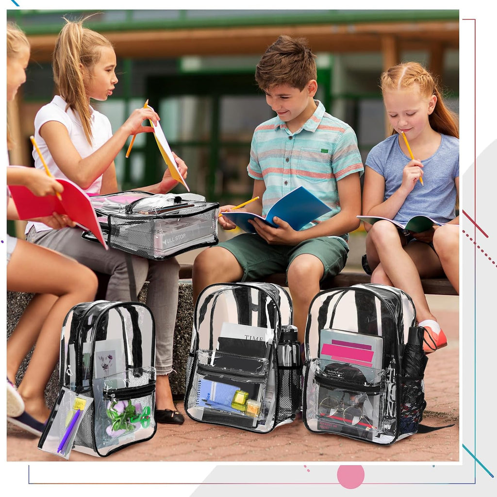 Cholemy 24 Set Clear Backpack with Pencil Case Bulk Heavy Duty PVC Transparent School Bag for Students Women Men Travel(Black)