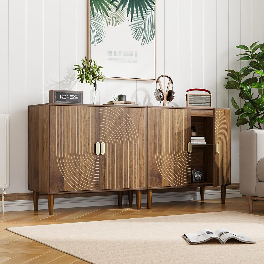 Sideboard Buffet Cabinet with Storage,Sideboard Buffet with Doors and Adjustable Shelf,Wooden Storage Cabinet, 31.3'W x 15.0'D x 30.6'H (Walnut)