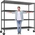 REIBII 60' W Storage Shelves 2878LBS Metal Shelving Unit with Wheels Heavy Duty Garage Shelving Adjustable Wire Shelves for Pantry,Kitchen,Garage,Basement,Business,Warehouse,School,60'W ×24'D×65.3'H